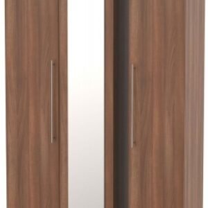 Sherwood Walnut Effect 3 Door Tall Triple Wardrobe - 1 Mirror