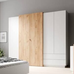 Sturgis Wooden Wardrobe With 4 Doors In White And Oak