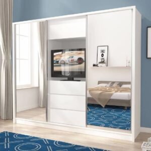 Telluride Mirrored Wardrobe With 2 Sliding Doors In White