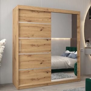 Vevey II Mirrored Wardrobe 2 Sliding Doors 180cm In Artisan Oak