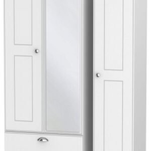 Victoria White 3 Door Tall Combi Wardrobe - 1 Mirror and LHF 2 Drawers