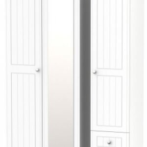 Vienna Porcelain 3 Door Tall Combi Wardrobe - 1 Mirror and RHF 2 Drawers