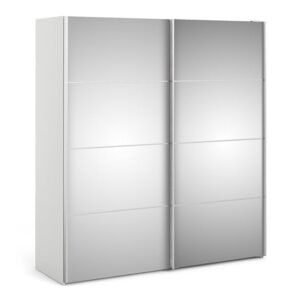 Vrok Mirrored Sliding Doors Wardrobe With 2 Shelves In White