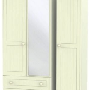 Warwick Cream 3 Door Combi Wardrobe - 1 Mirror and LHF 2 Drawers