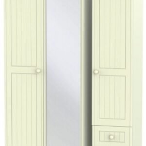 Warwick Cream 3 Door Combi Wardrobe - 1 Mirror and RHF 2 Drawers