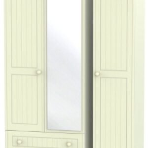 Warwick Cream 3 Door Tall Combi Wardrobe - 1 Mirror and LHF 2 Drawers