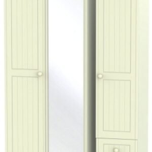 Warwick Cream 3 Door Tall Combi Wardrobe - 1 Mirror and RHF 2 Drawers