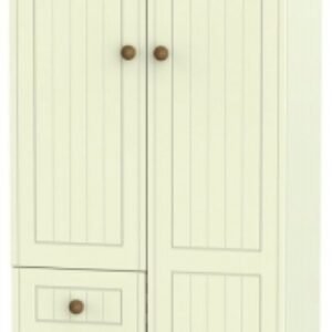 Warwick Cream and Oak 2 Door Combi Wardrobe - 1 Mirror RHF 3 Drawers