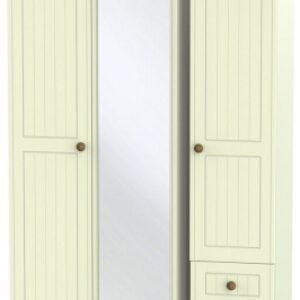 Warwick Cream and Oak 3 Door Combi Wardrobe - 1 Mirror and RHF 2 Drawers