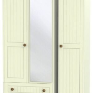 Warwick Cream and Oak 3 Door Tall Combi Wardrobe - 1 Mirror and LHF 2 Drawers