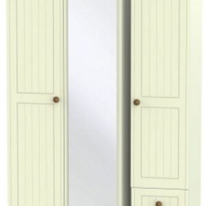 Warwick Cream and Oak 3 Door Tall Combi Wardrobe - 1 Mirror and RHF 2 Drawers