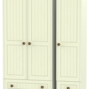 Warwick Cream and Oak 3 Door Tall Triple Wardrobe - 4 Drawers