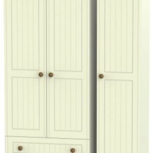 Warwick Cream and Oak 3 Door Tall Triple Wardrobe - LHF 2 Drawers