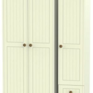 Warwick Cream and Oak 3 Door Tall Triple Wardrobe - RHF 2 Drawers