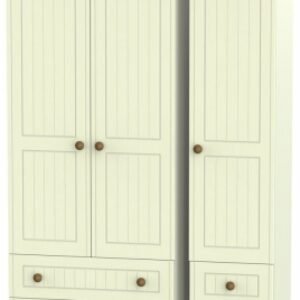 Warwick Cream and Oak 3 Door Triple Wardrobe - 4 Drawers