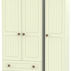 Warwick Cream and Oak 3 Door Triple Wardrobe - LHF 2 Drawers