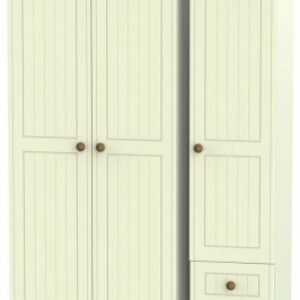 Warwick Cream and Oak 3 Door Triple Wardrobe - RHF 2 Drawers