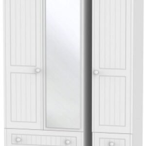 Warwick White 3 Door Tall Combi Wardrobe - 1 Mirror 4 Drawer