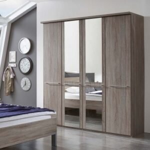 Wiemann Dakar 2 200cm Dark Rustic Oak 4 Door Mirror Wardrobe