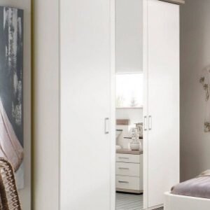 Wiemann Jura 150cm White 3 Door Mirror Wardrobe and Rustic Oak Cornice