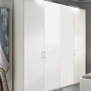 Wiemann Jura 200cm White 4 Door Wardrobe with Dark Rustic Oak Cornice