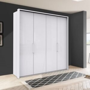 Wiemann Kansas 200cm White Glass 4 Door Bi-Fold Wardrobe