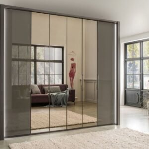 Wiemann Kansas 250cm Havana Glass 6 Door Bi-Fold Mirror Wardrobe