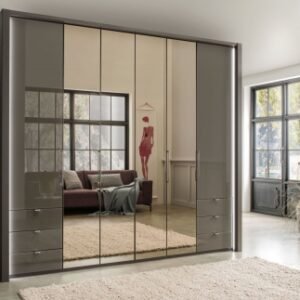 Wiemann Kansas 6 Door Bi-Fold Combi Wardrobe in Havana Glass