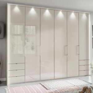 Wiemann Kansas 6 Door Bi-Fold Wardrobe in Champagne Glass with 6 Drawers