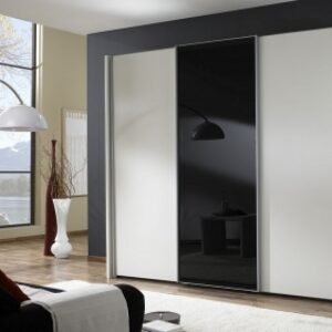 Wiemann Miami 250cm White and Black Glass 3 Door Sliding Wardrobe