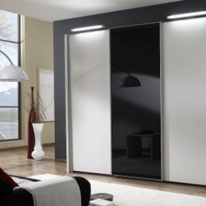 Wiemann Miami 280cm White and Black Glass 3 Door Sliding Wardrobe