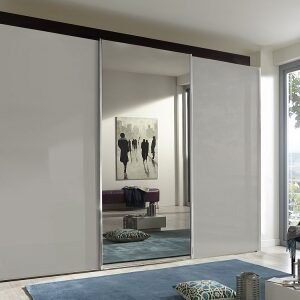 Wiemann Miami Plus 300cm Champagne Glass 3 Door Mirror Sliding Wardrobe - White Carcase