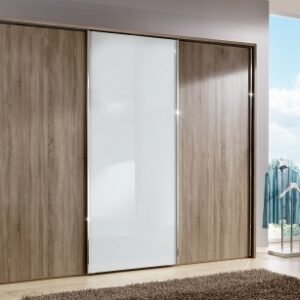 Wiemann Miami Plus 300cm Oak and White Glass 3 Door Sliding Wardrobe