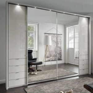 Wiemann Nizza 300cm White Glass 2 Door Combi Sliding Wardrobe with Passepartout