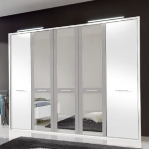 Wiemann Portland 250cm White and Grey 5 Door Mirror Wardrobe