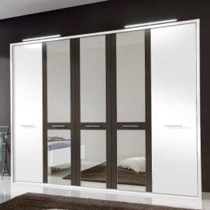 Wiemann Portland 250cm White and Havana 5 Door Mirror Wardrobe