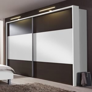 Wiemann Portland 300cm White and Havana 2 Door Sliding Wardrobe