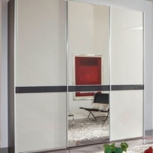 Wiemann Rialto 250cm White Glass and Graphite Trim 3 Door Mirror Sliding Wardrobe