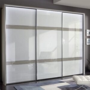 Wiemann Rialto 250cm White Glass and Grey Trim 3 Door Sliding Wardrobe