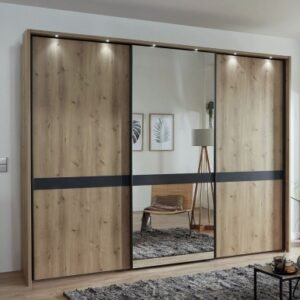 Wiemann Rialto 280cm Oak and Slate Trim 3 Door Mirror Sliding Wardrobe