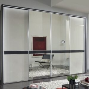 Wiemann Rialto 330cm White Glass and Graphite Trim 4 Door Mirror Sliding Wardrobe