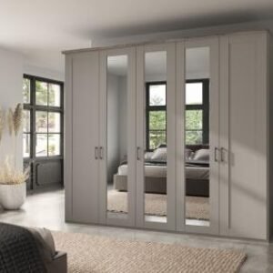 Wiemann Suffolk 250cm Pebble Grey 5 Door Mirror Wardrobe