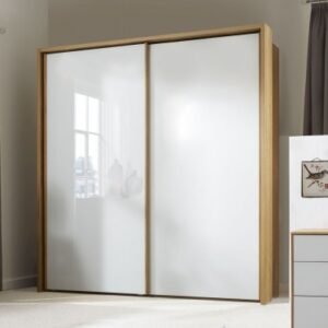 Wiemann Sydney 210cm White Glass 2 Door Sliding Wardrobe - Oak Carcase