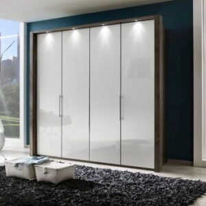 Wiemann VIP Loft 200cm Grey Glass 4 Door Bi Fold Wardrobe - Oak Carcase