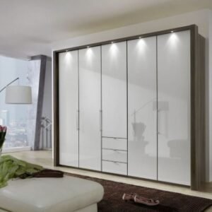 Wiemann VIP Loft 250cm Grey Glass 5 Door Bi Fold Wardrobe - Oak Carcase