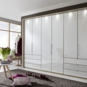 Wiemann VIP Loft 300cm Grey Glass 6 Door Bi Fold Wardrobe - Oak Carcase