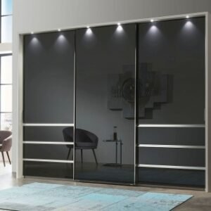 Wiemann VIP Malibu 300cm Graphite Glass 3 Door Sliding Wardrobe - White Carcase