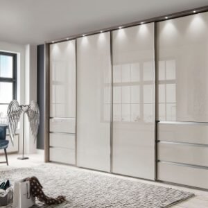 Wiemann VIP Malibu 330cm Champagne Glass 4 Door Sliding Wardrobe - Oak Carcase