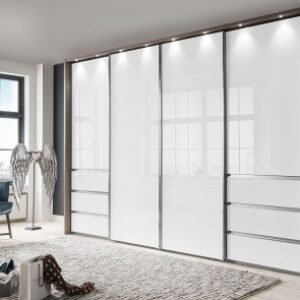 Wiemann VIP Malibu 330cm White Glass 4 Door Sliding Wardrobe - Oak Carcase