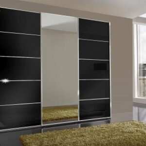 Wiemann VIP Westside 250cm Black Glass 3 Door Mirror Sliding Wardrobe